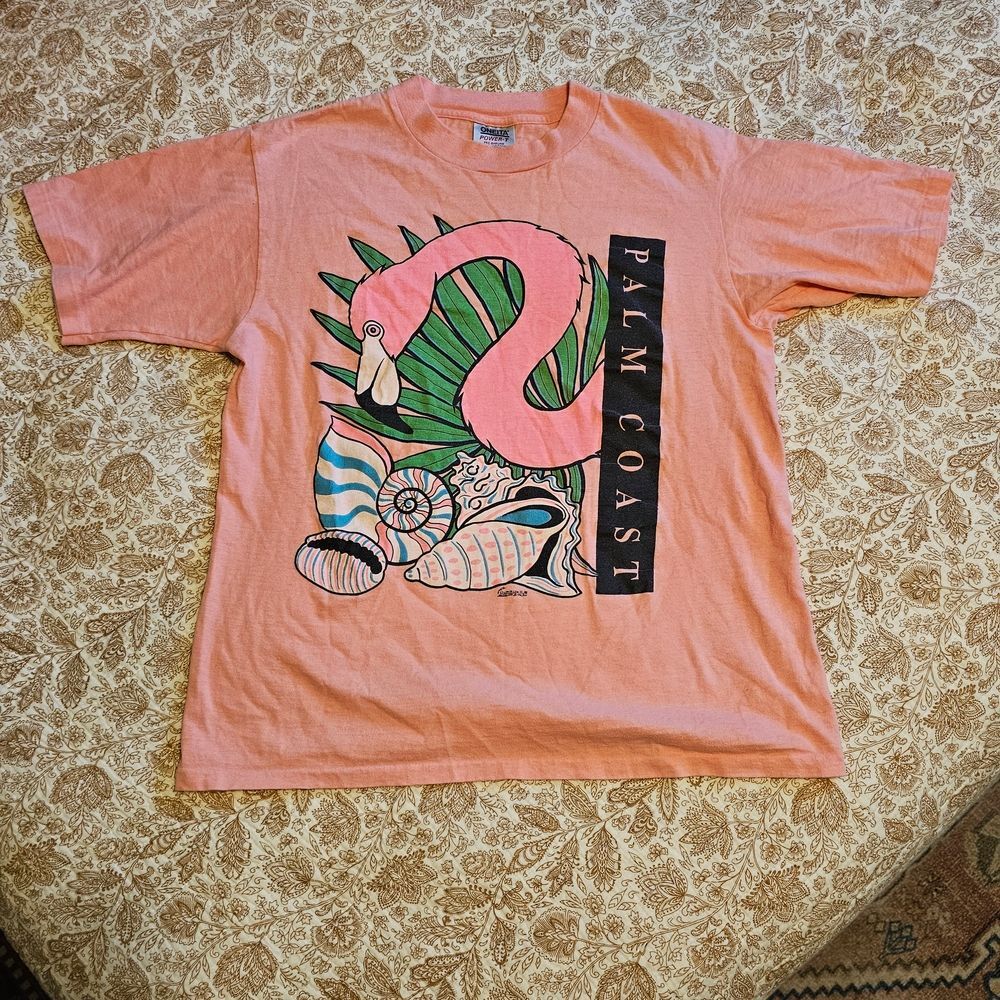 Palm Coast Flamingo Graphic Tee - Coral